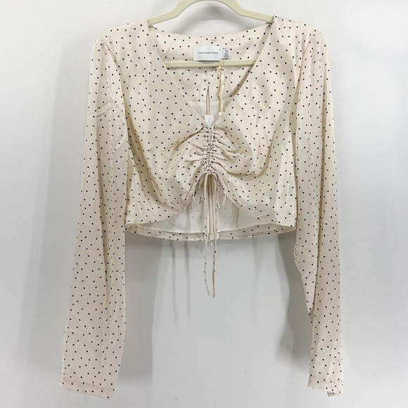 Significant Other Tops - Revolve Significant Other Norah Cream Satin Polka Dot Cropped Blouse NWT
